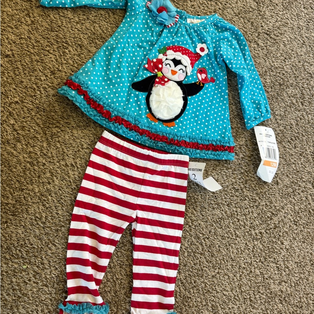 Rare Editions Turquoise Polka Dot and Red Ruffle Set